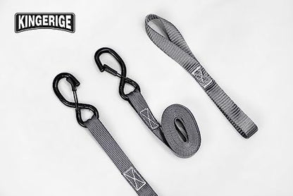 KINGERIGE Heavy Duty Motorcycle Ratchet Straps - 4 Pack with Soft Loops and High Break Strength