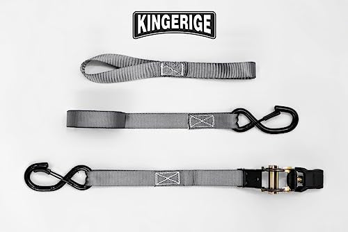 KINGERIGE Heavy Duty Motorcycle Ratchet Straps - 4 Pack with Soft Loops and High Break Strength