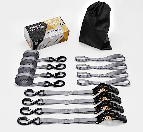 KINGERIGE Heavy Duty Motorcycle Ratchet Straps - 4 Pack with Soft Loops and High Break Strength