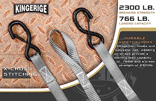 KINGERIGE Heavy Duty Motorcycle Ratchet Straps - 4 Pack with Soft Loops and High Break Strength