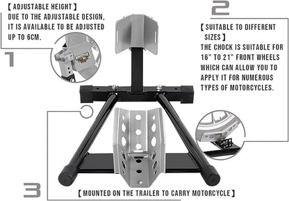 KINGERIGE Adjustable Motorcycle Wheel Chock for Trailer, Front Wheel Motorcycle Wheel Chock, 16" to 21"