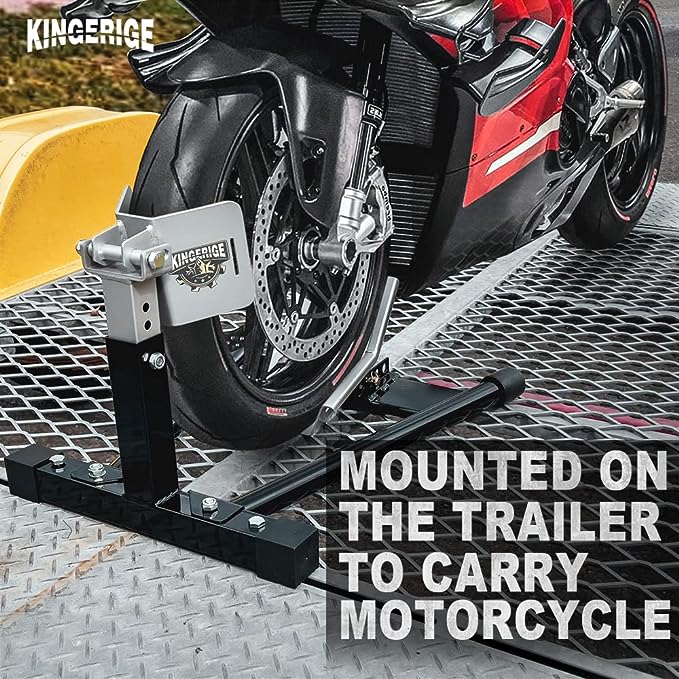 KINGERIGE】Motorcycle Wheel Chock for Trailer, Adjustable Front Wheel