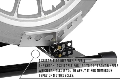 KINGERIGE Adjustable Motorcycle Wheel Chock for Trailer, Front Wheel Motorcycle Wheel Chock, 16" to 21"